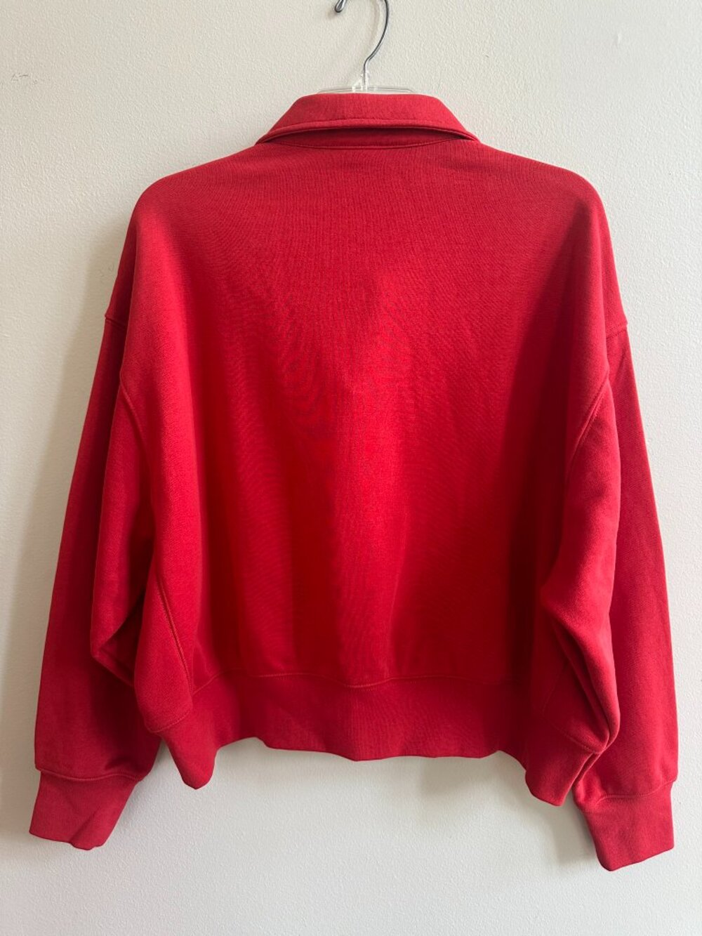 Champion Sweatshirt Women Large Red 1/4 Snap Cropped Pullover Fleece w/ Collar - Picture 2 of 14